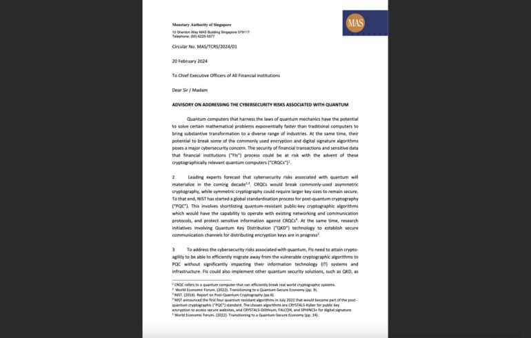 MAS TCRS 2024 01 Advisory on Addressing the Cybersecurity Risks Associated with Quantum