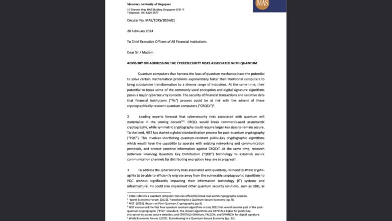 MAS TCRS 2024 01 Advisory on Addressing the Cybersecurity Risks Associated with Quantum