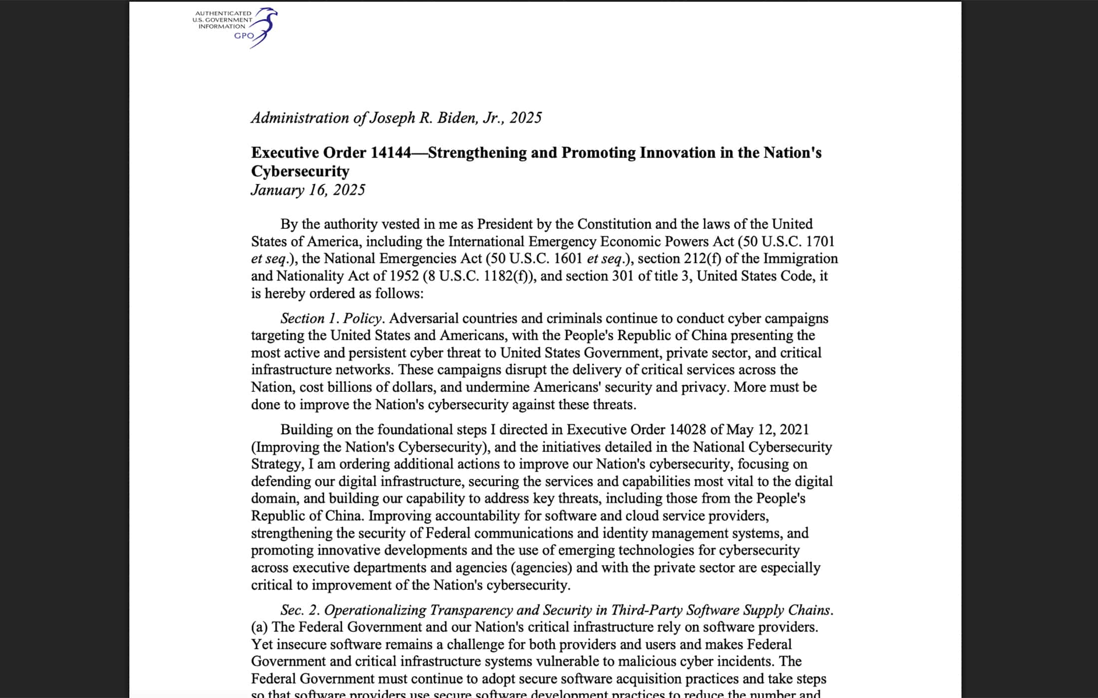Executive Order 14144 Quantum