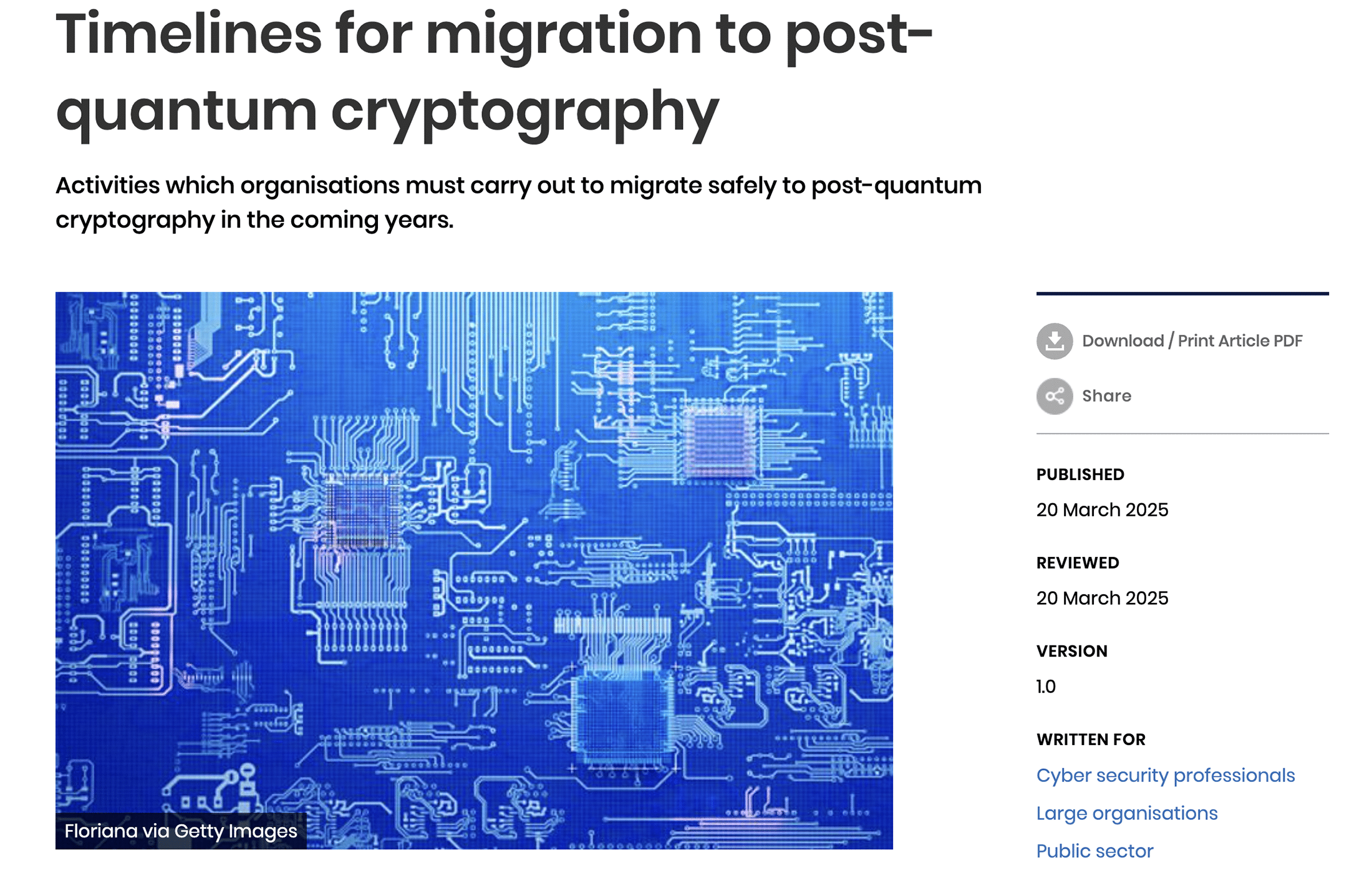 UK NCSC Timelines for migration to post-quantum cryptography