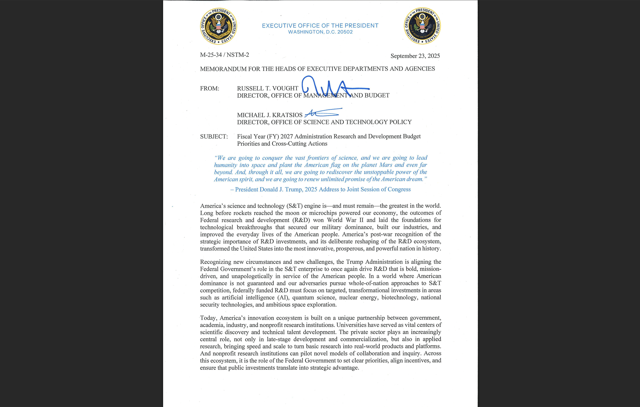 White House memorandum M-25-34