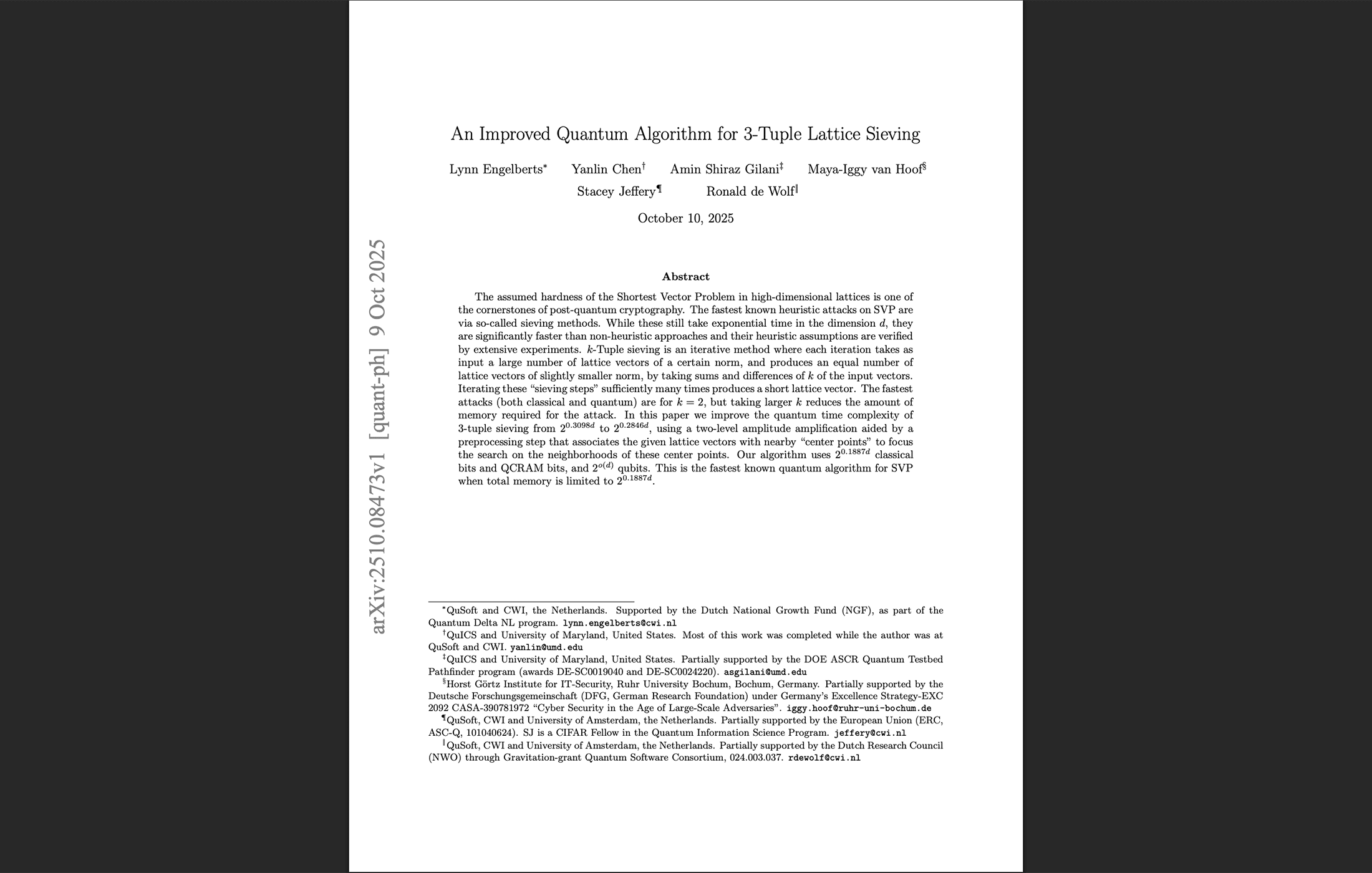Quantum Sieving Breakthrough