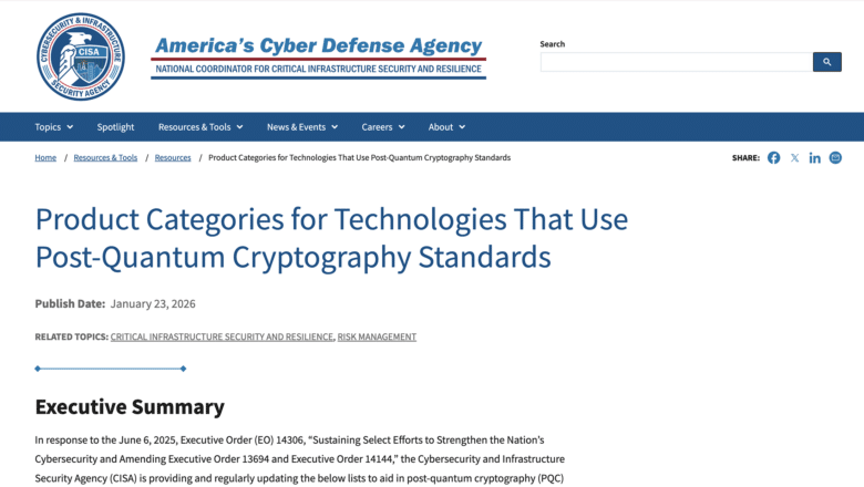 CISA Product Categories for Technologies That Use Post-Quantum Cryptography Standards
