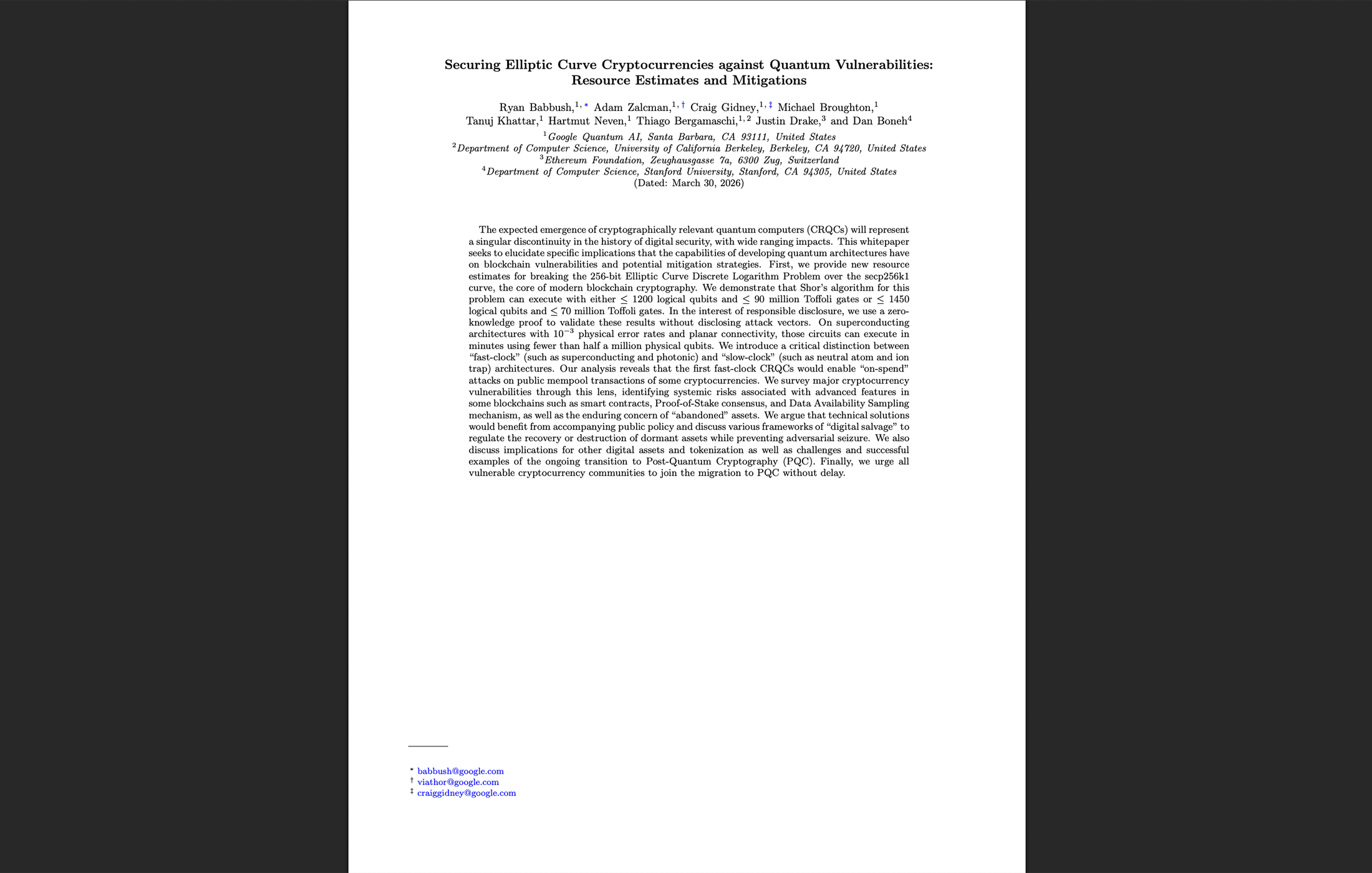 Elliptic Curve Cryptocurrencies Quantum Google