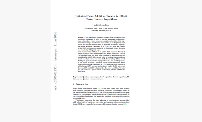 Optimized Point Addition Circuits for Elliptic Curve Discrete Logarithms